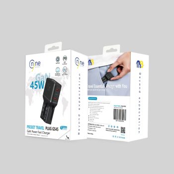 NINE USB WALL CHARGER BLACK POCKET TRAVEL  TWO PORT  PD 45W WORLD WIDE TRAVEL CHARGER